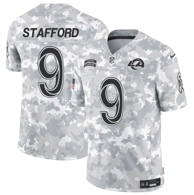 Men's Arctic Camo Los Angeles Rams #9 Matthew Stafford 2024 F.U.S.E Salute to Service Limited Stitched Football Jersey